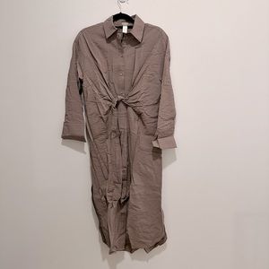 H&M, tie front taupe dress, side slit, size XS, good condition